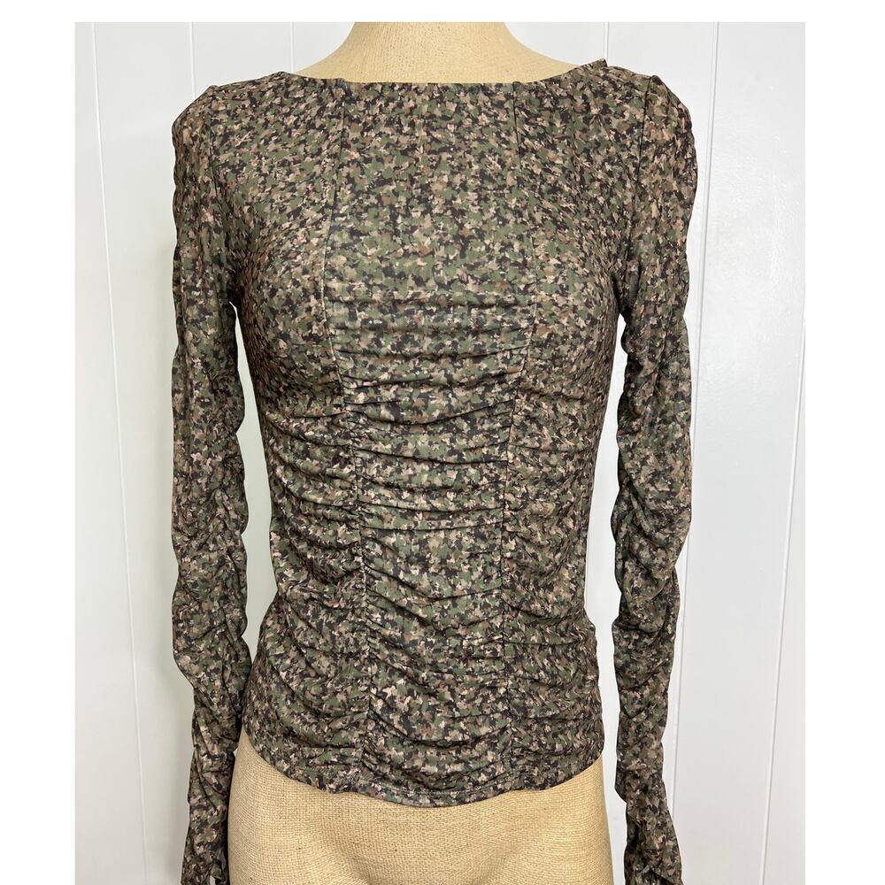 One Teaspoon Long Sleeve Meshed Top‎ in Camo Size Small NWT